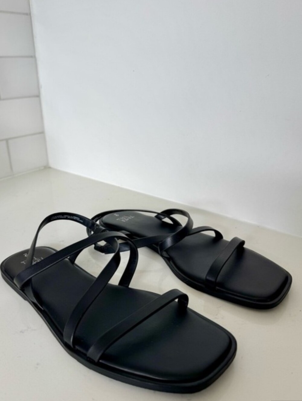 Time And Tru Black Strappy Square-Toe Women's Sandals